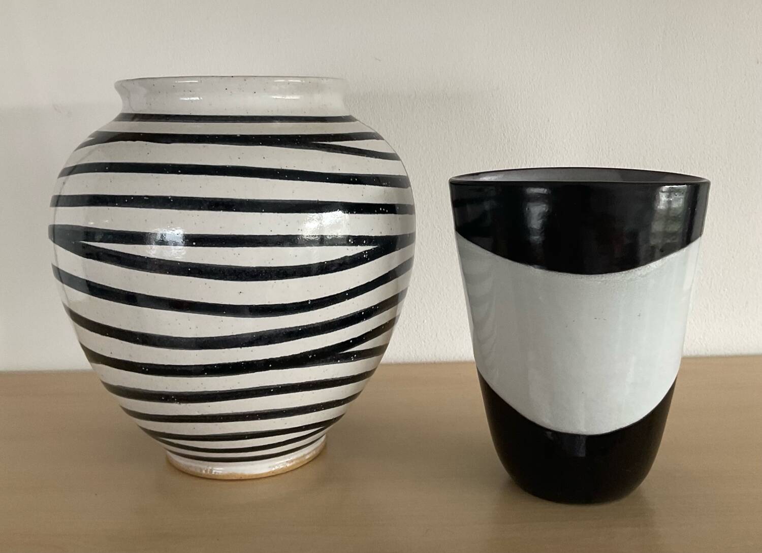 Pair of vintage signed glazed stoneware vases