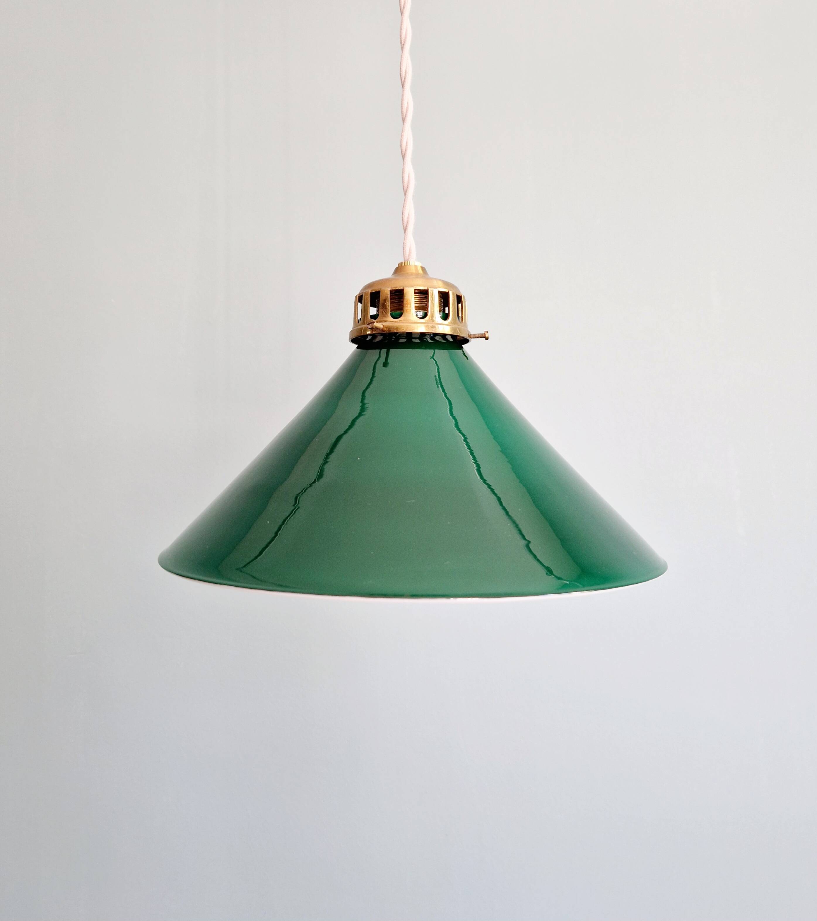 Art Deco pendant light in conical green opaline, 1920s-30s