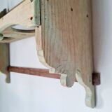 Antique wall shelf in raw wood - patinated green