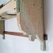 Antique wall shelf in raw wood - patinated green