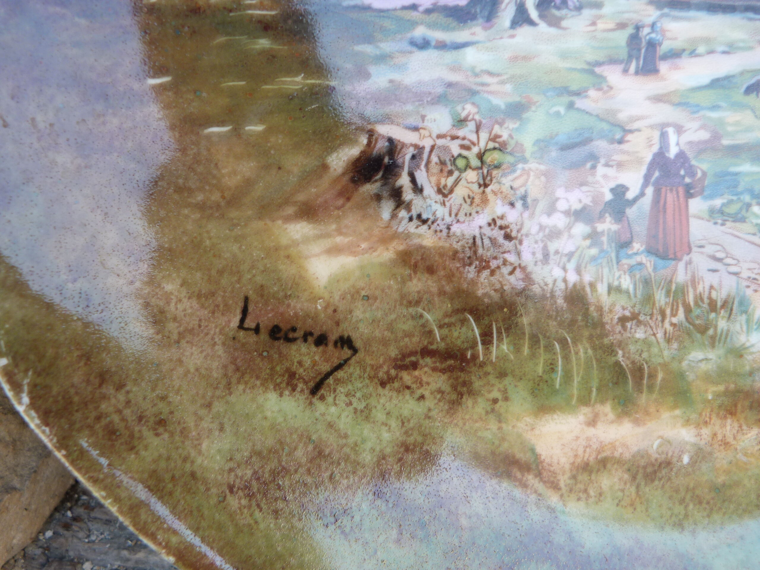 Antique porcelain dish from Limoges JEAN POUYAT hand painted signed Lecram