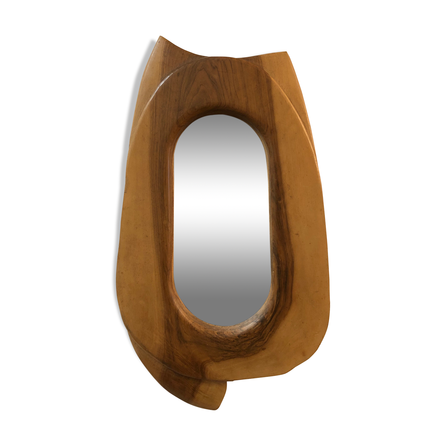 Oval mirror carved in olivier wood 1960