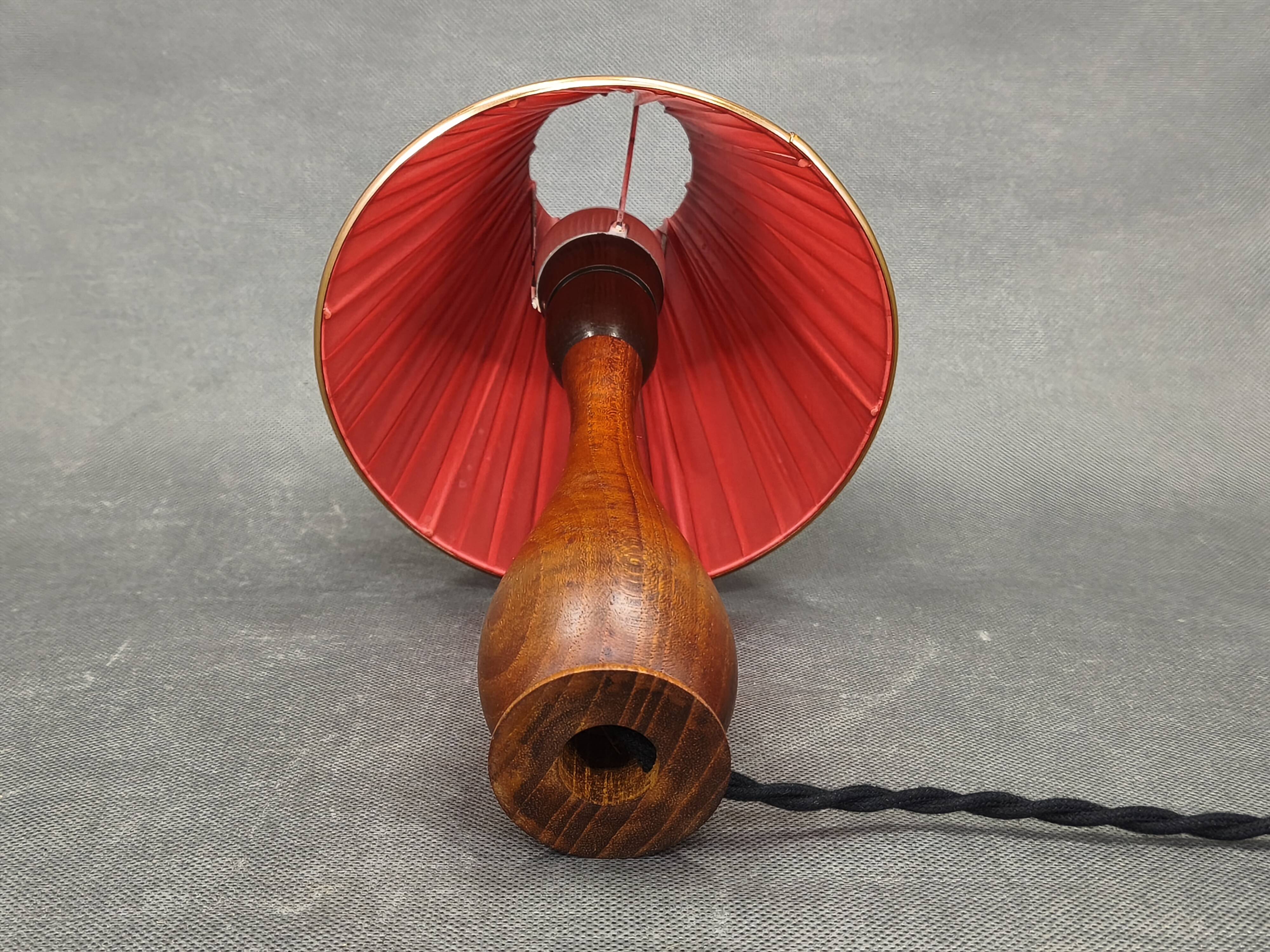 Danish Mid Century Teak Table Lamp with Red Shade, 1960s
