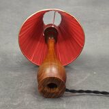 Danish Mid Century Teak Table Lamp with Red Shade, 1960s