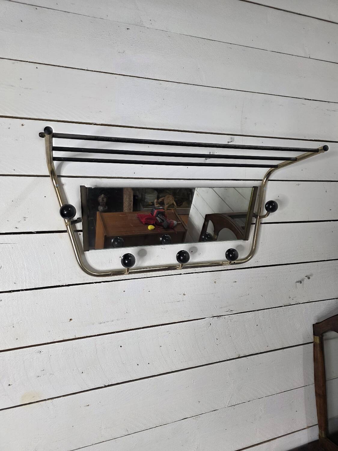 Vintage coat rack with pivoting mirror from the 60s