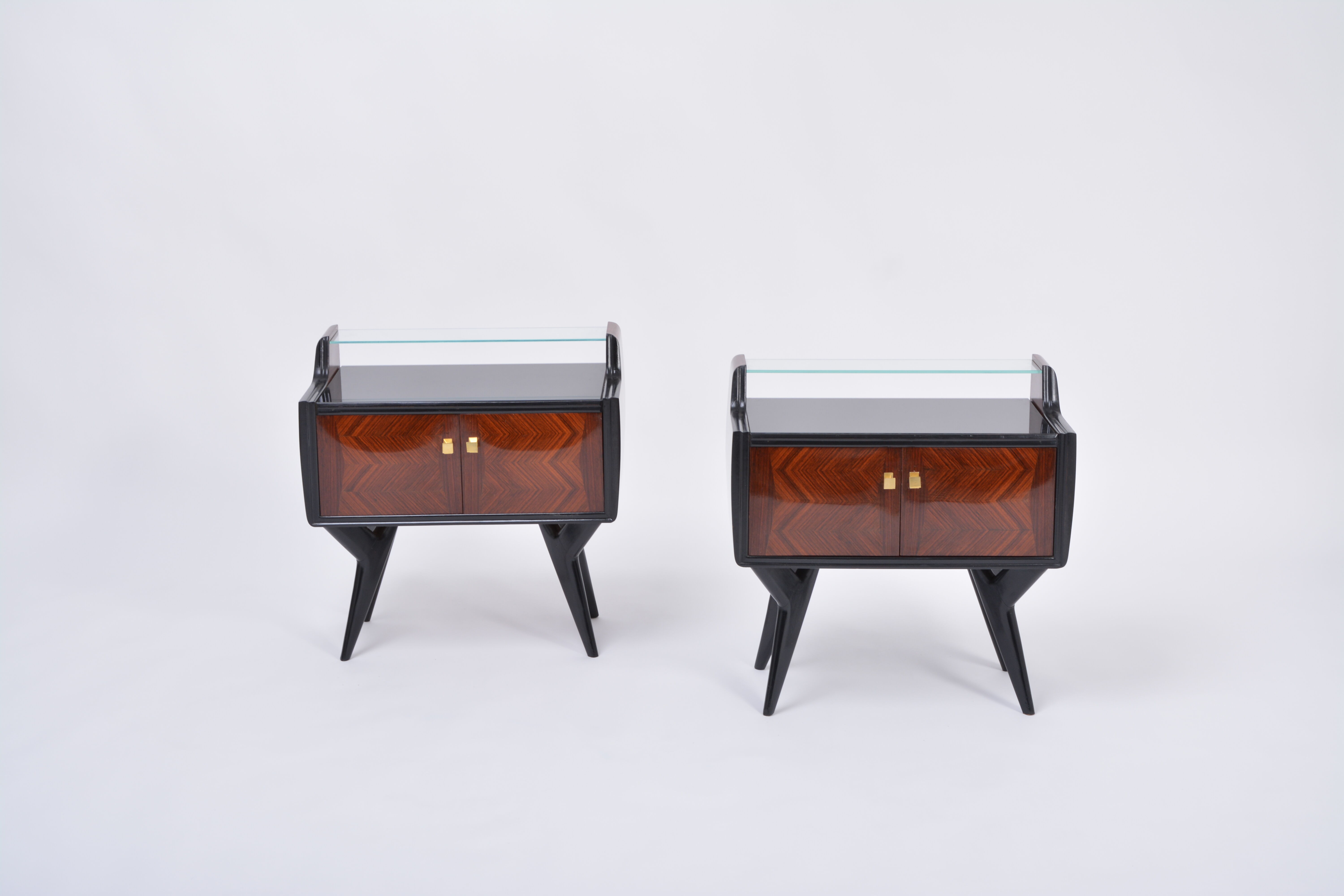 Pair of Italian Midcentury Nightstands with Sculptural Base