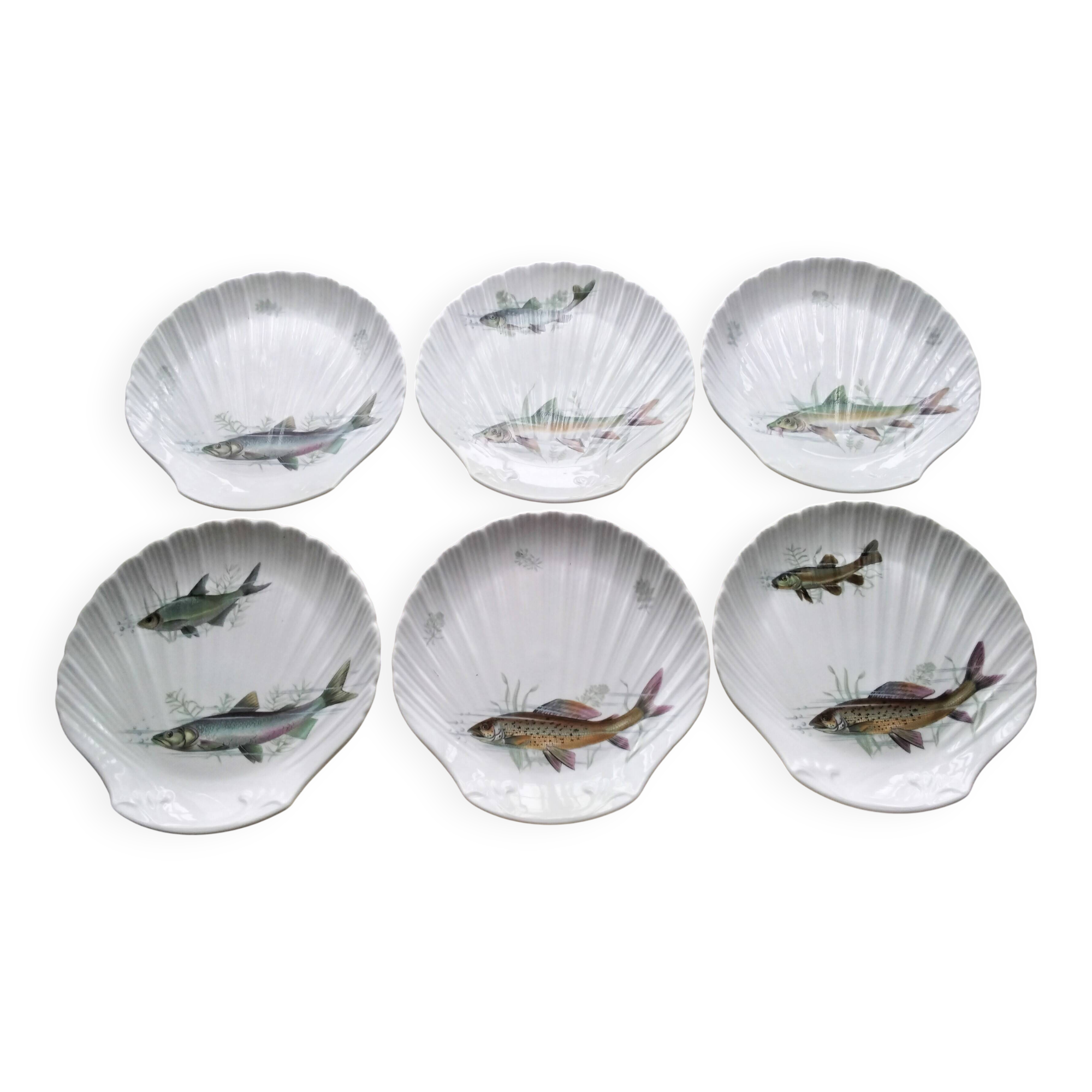 6 Assiettes à poisson en porcelaine de Sologne