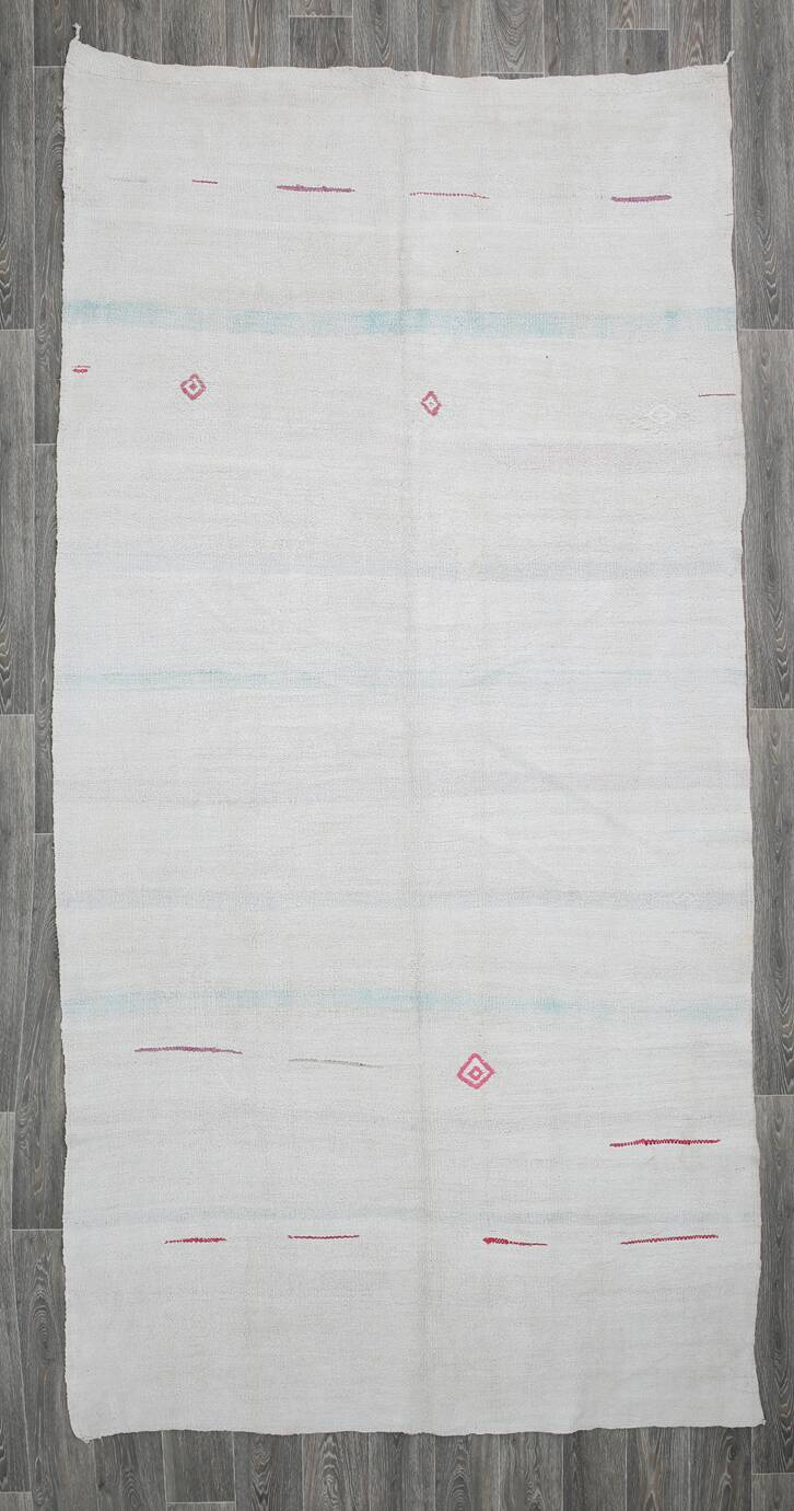 6x12 Off-White Long Wide Hand Woven Turkish Minimal Vintage Rug, 176x358 Cm