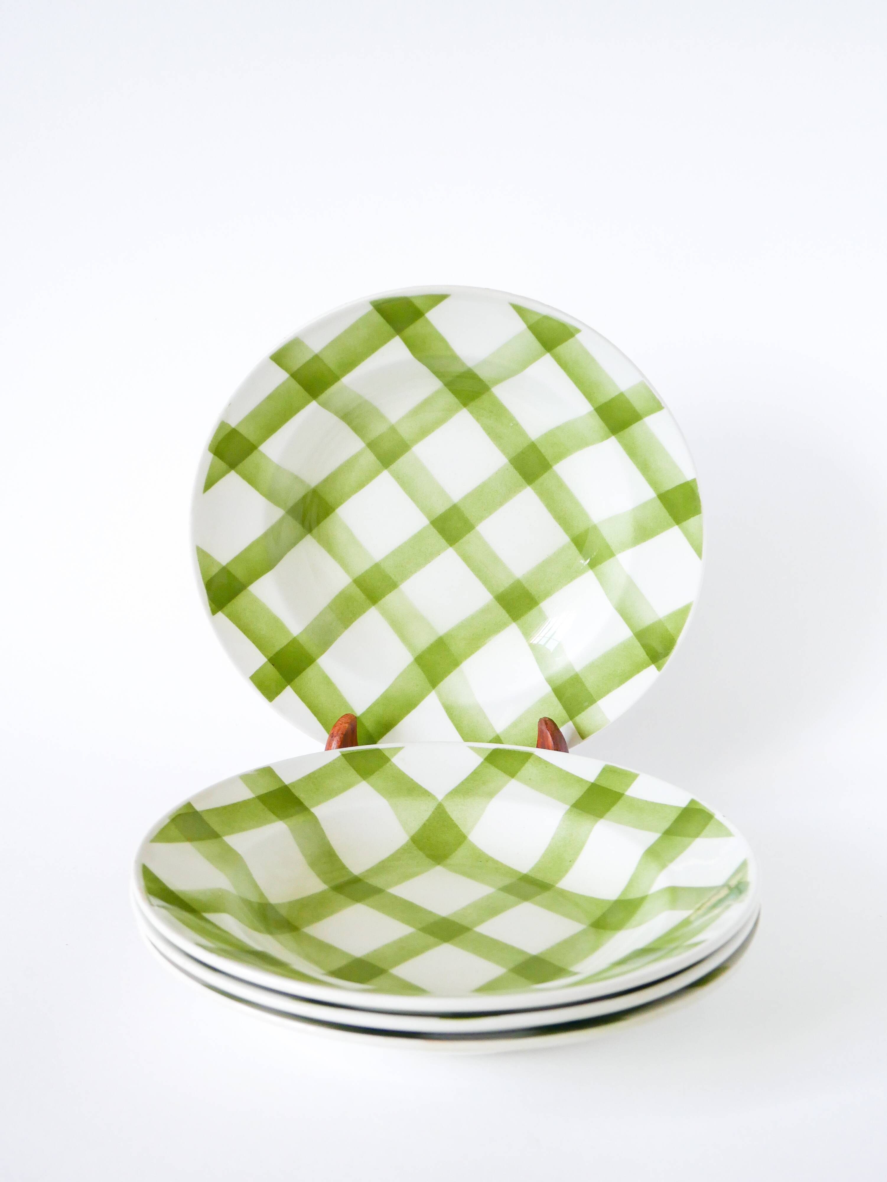 Set of 4 Moulin des Loups soup plates, Scottish model, green tiles, 1950