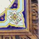 Longwy Trivet with Doorbell, Glazed Earthenware Tile and Wooden Frame
