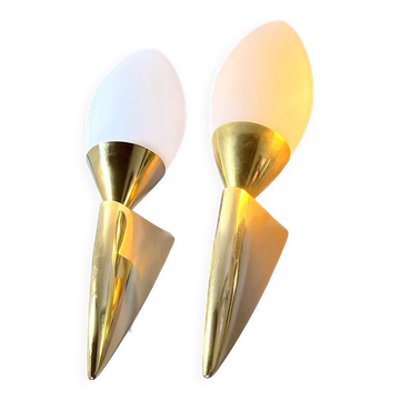 Paire d'Appliques Laiton et Verre Murano, Italie 1980s