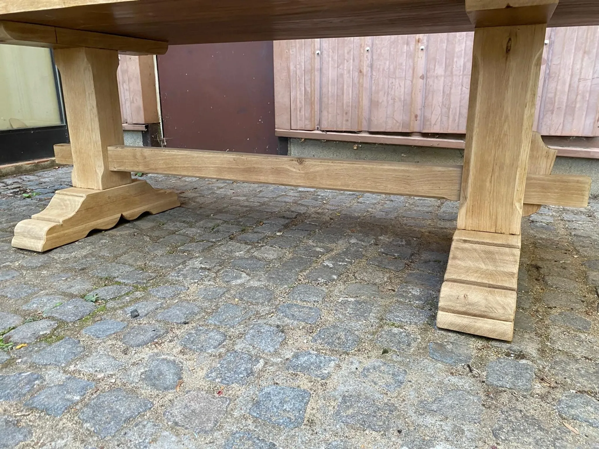 Large stripped monastery table in raw solid oak 225cm 1970