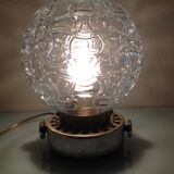 Structured glass globe lamp and metal-brass/ vintage 60s and 70s base