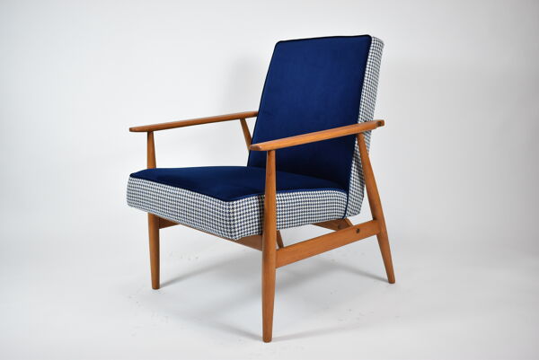 Fauteuil vintage rénové original des années 1960, velours