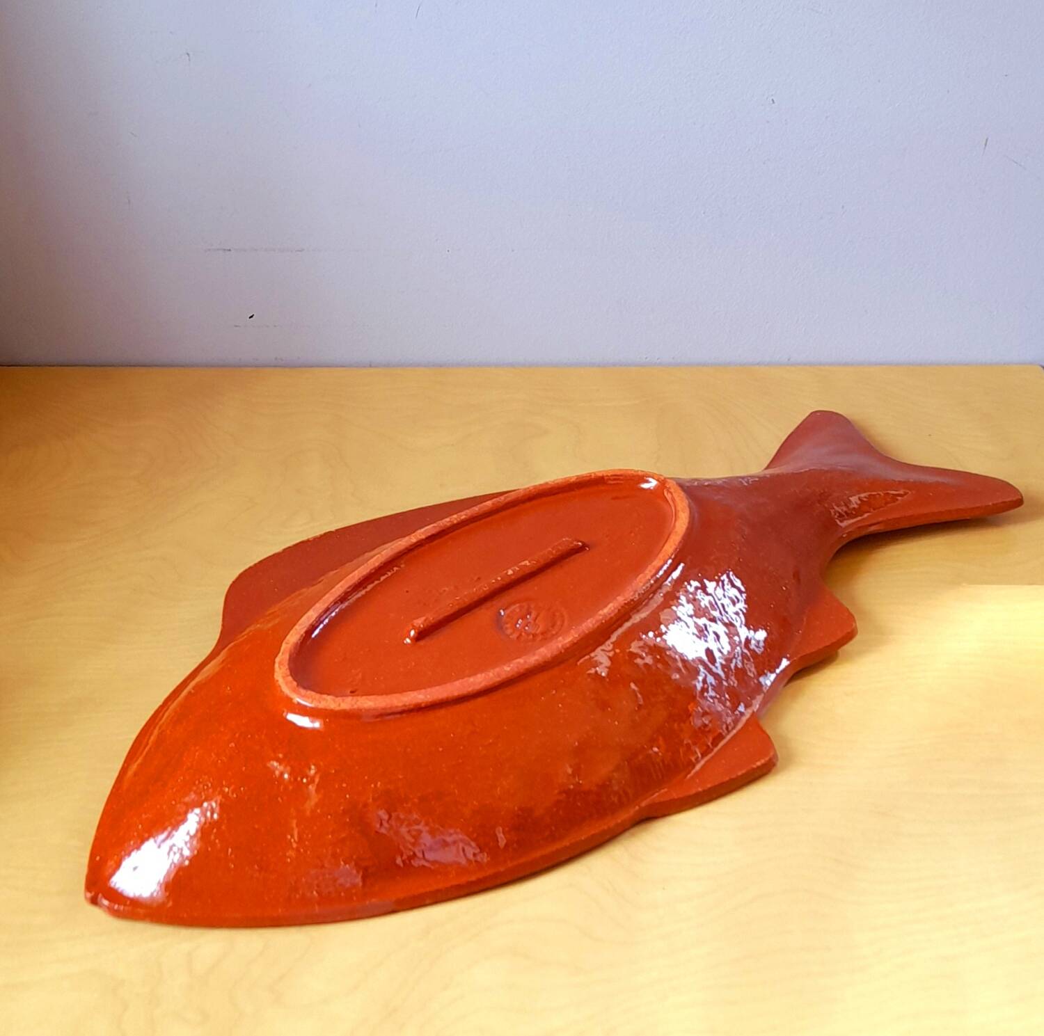Glazed terracotta fish dish