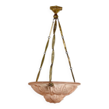 Art Deco glass and bronze pendant light/basin signed Degué