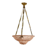 Art Deco glass and bronze pendant light/basin signed Degué