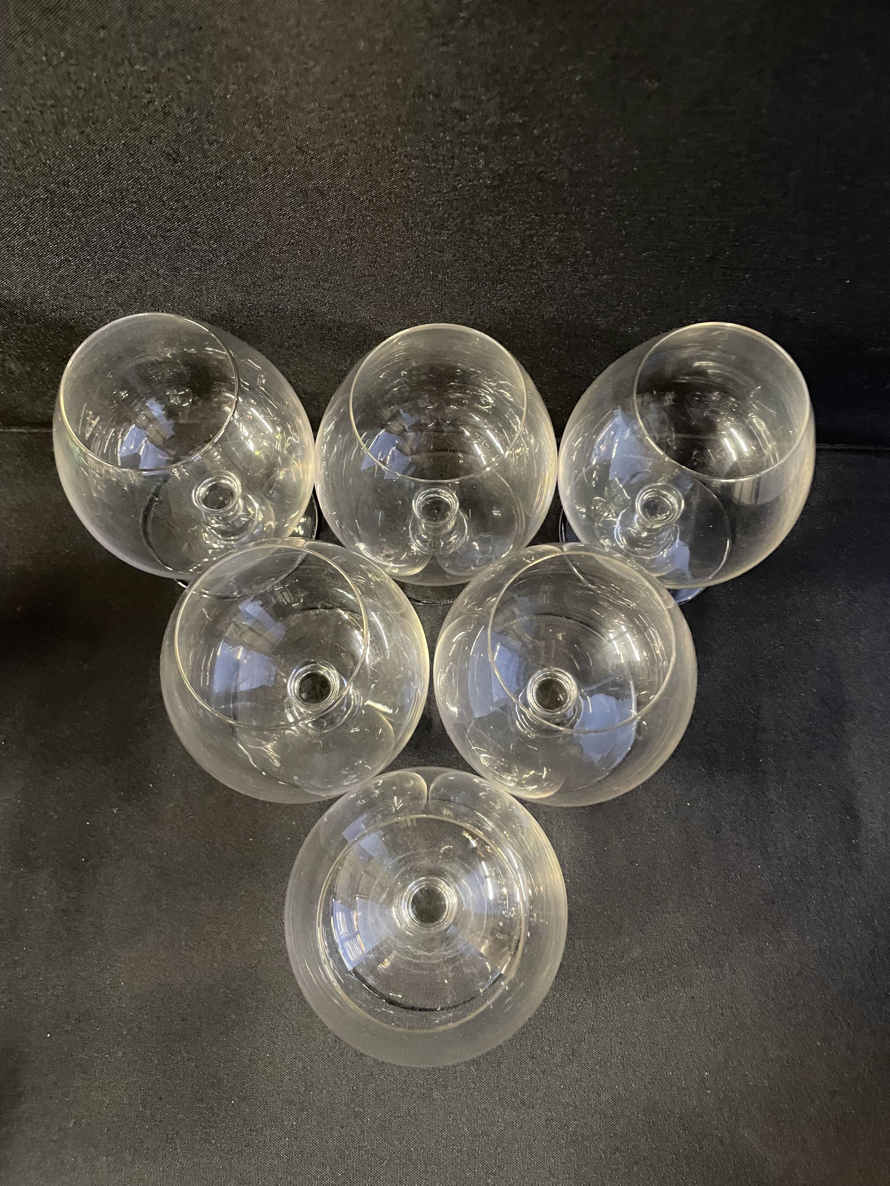 6 old tasting balloon glasses (cognac/armagnac) - light blown crystal