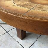 Round oval ceramic coffee table by Barrois Vallauris, 1960, herbarium model