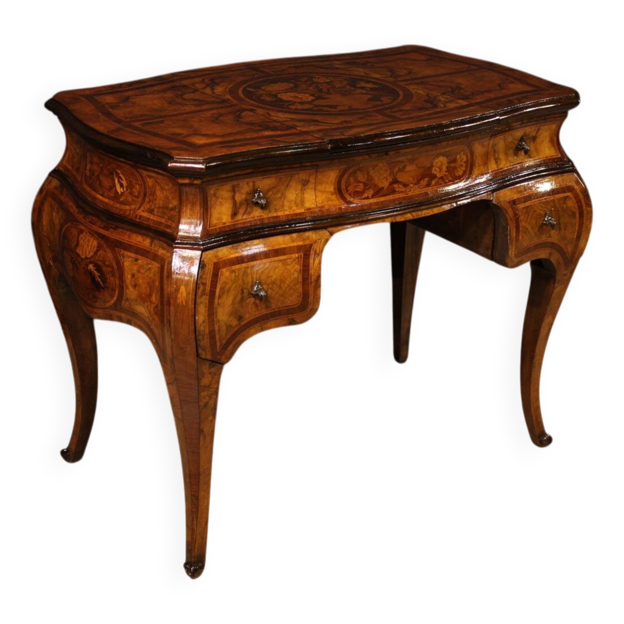 Coiffeuse lombarde marquetée de style Louis XV du XXe siècle