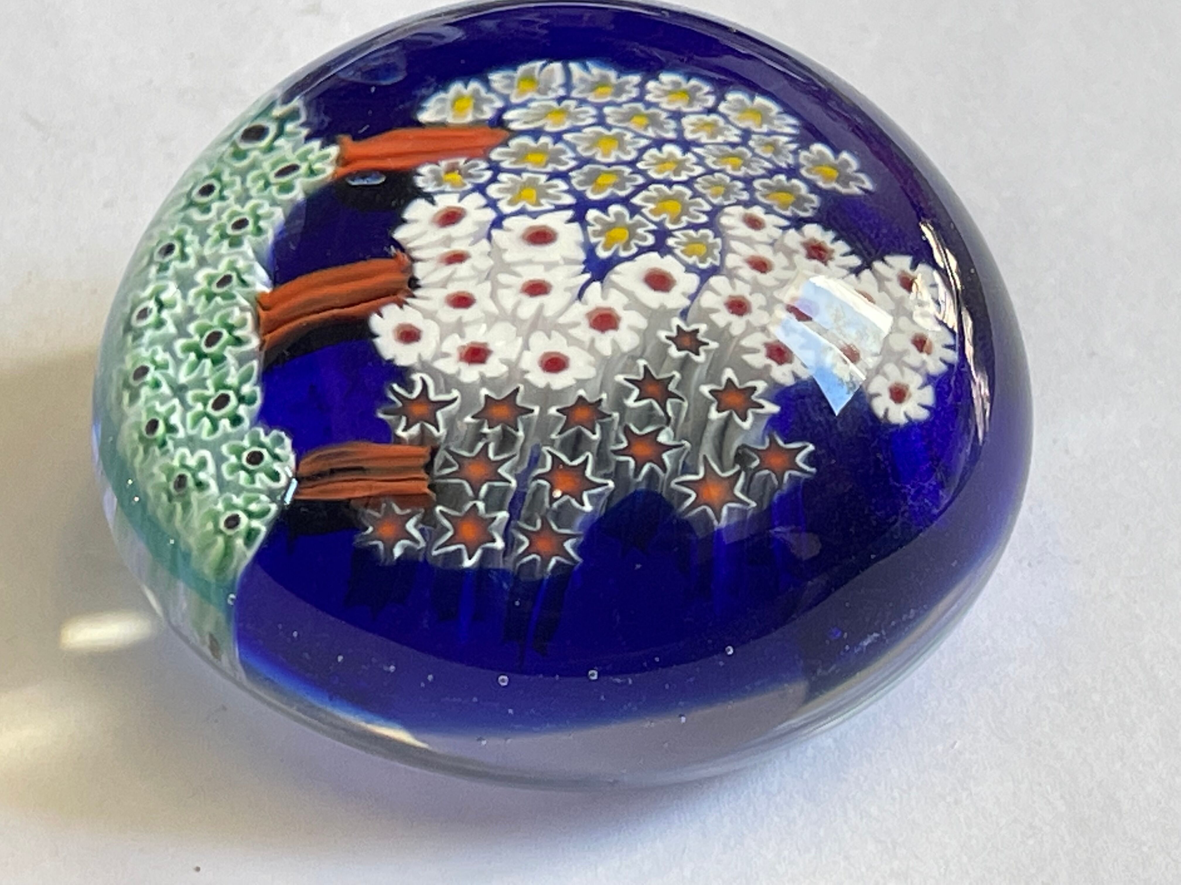 Millefiori Murano parchment paperweight signed