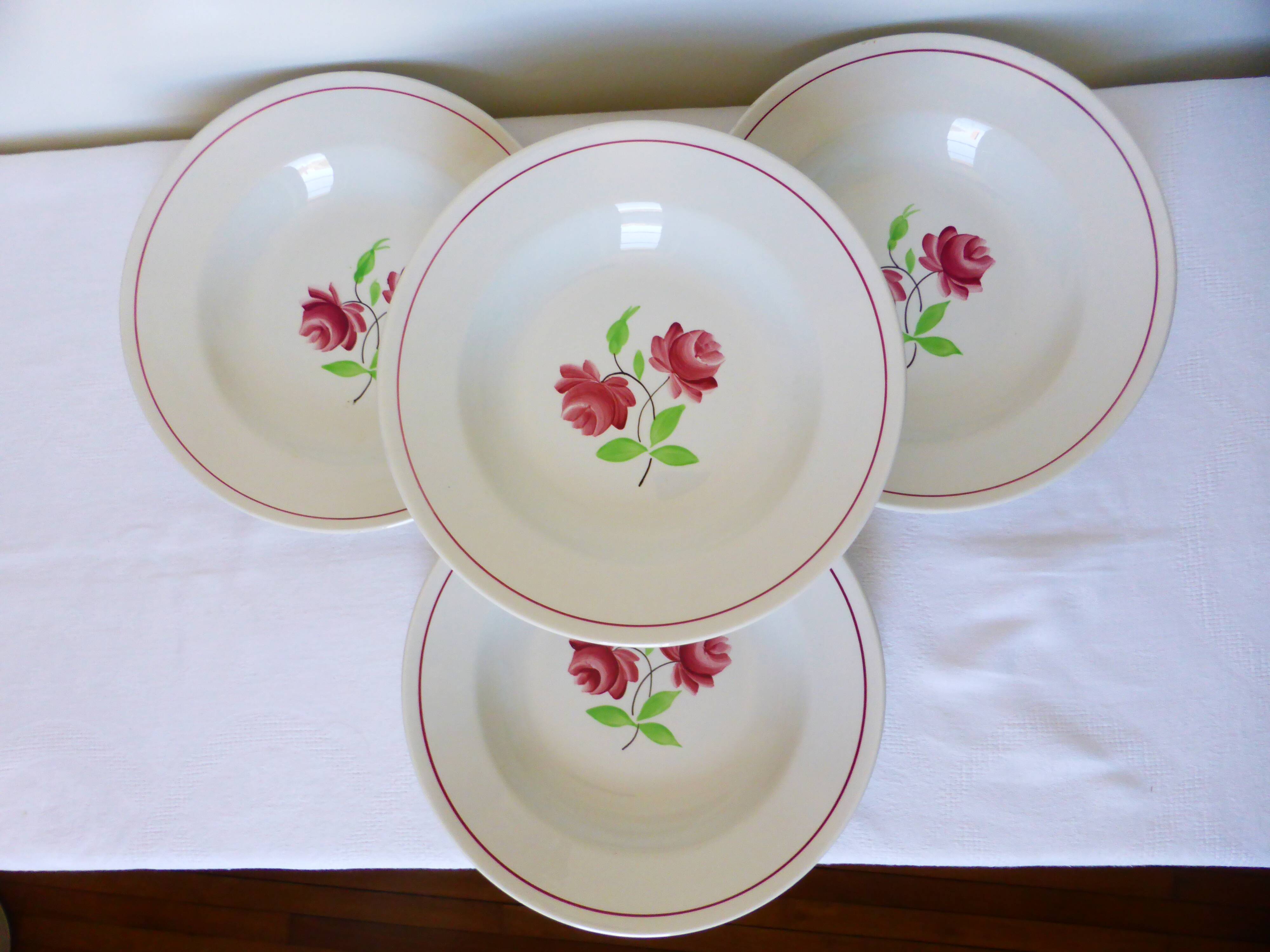 4 assiettes creuses K et G Luneville modèle Rose Mai 2106201