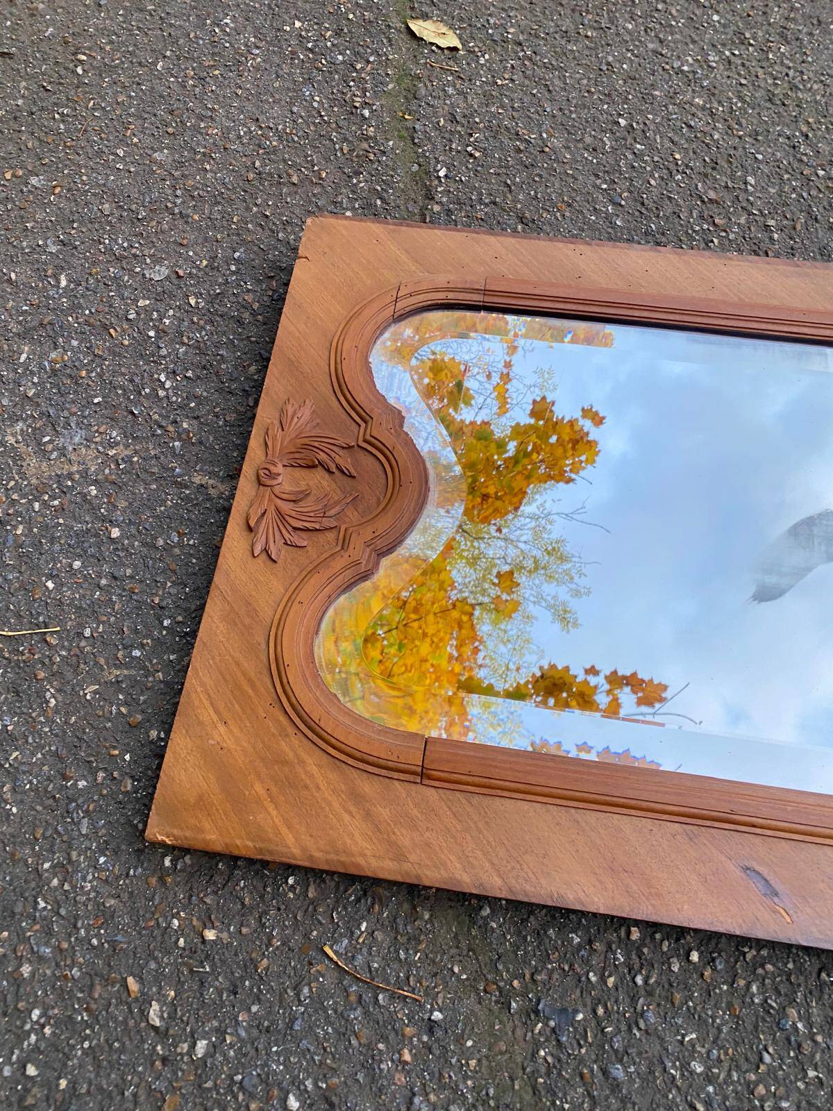 Miroir biseauté en chêne massif sculpté 50x165cm