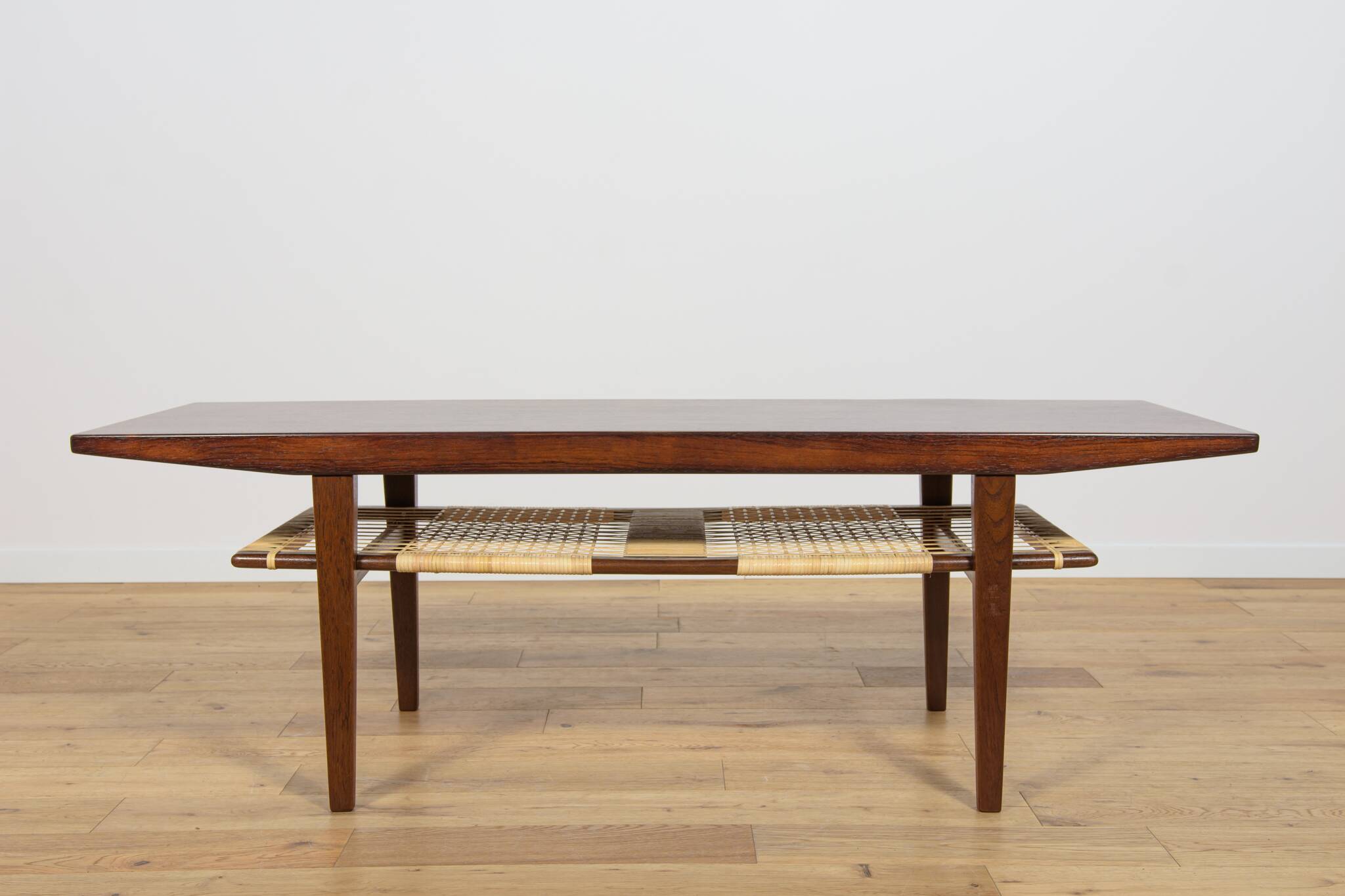 Mid-Century Rosewood & Rattan Coffee Table, 1960s