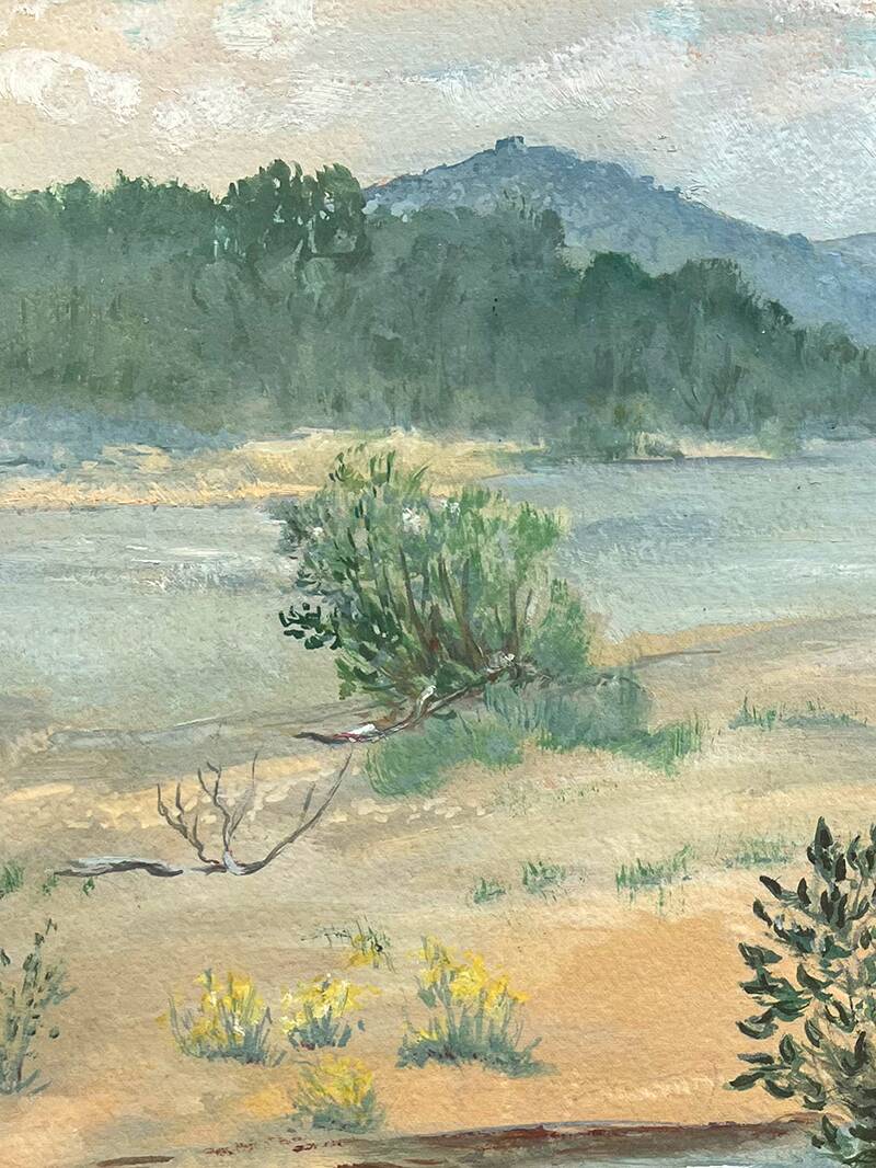 Painting "Banks of the Loire", Oil on paper, framed