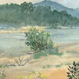 Painting "Banks of the Loire", Oil on paper, framed
