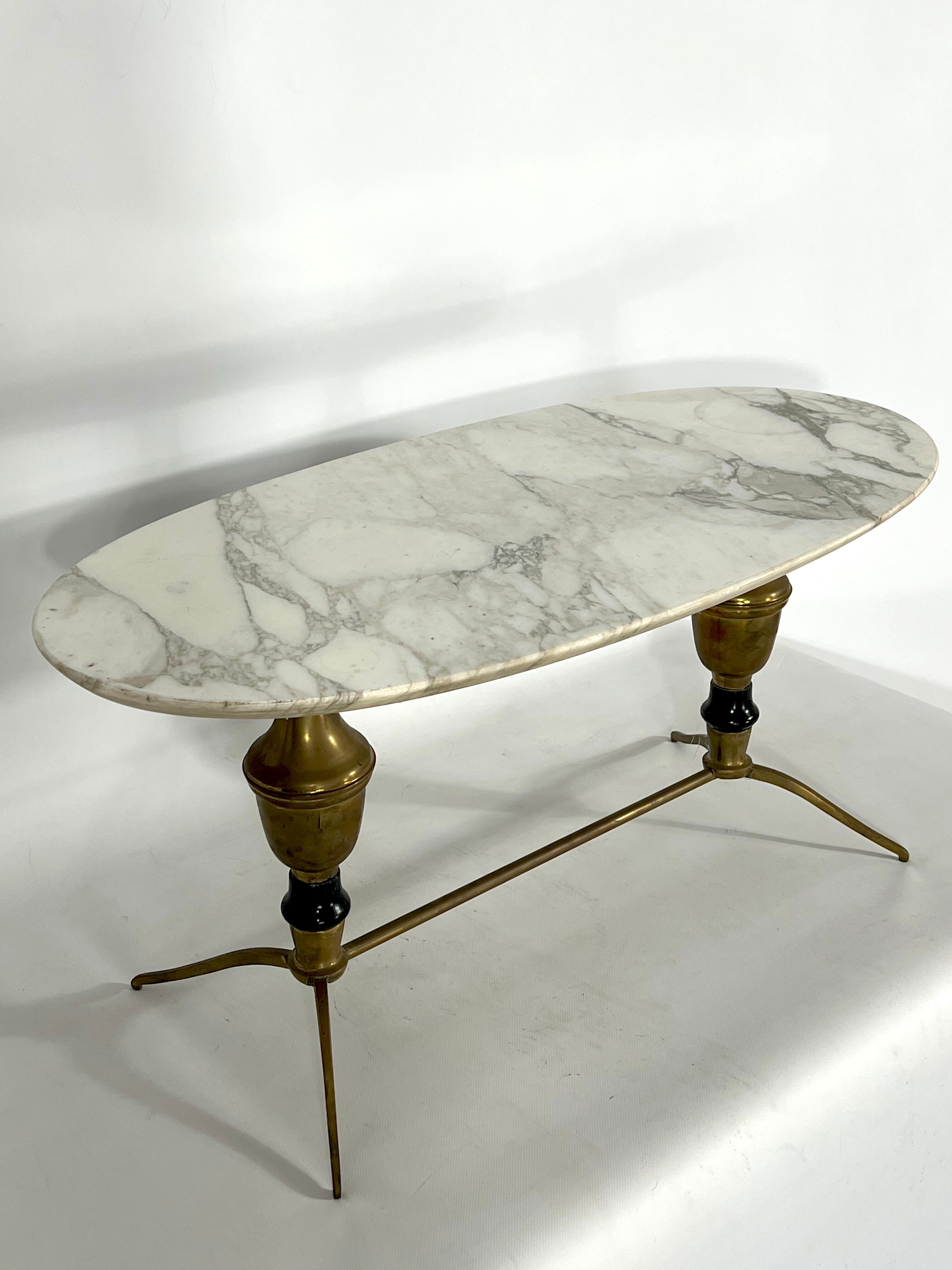 Vintage brass and marble coffee table. Italy 1950s