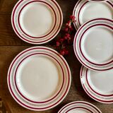 Set of 8 flat plates and a vintage dish, red and gold decorations, manufactured