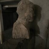 Pair of primitive carved wooden heads rustic folk art