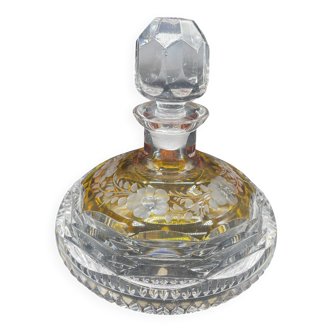 Bohemian crystal bottle, cut and engraved – Frosted floral decoration
