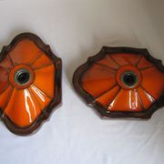 Ensemble de 2 lampes allemandes orange de mur en céramique de la lave de la 1960 / 70s