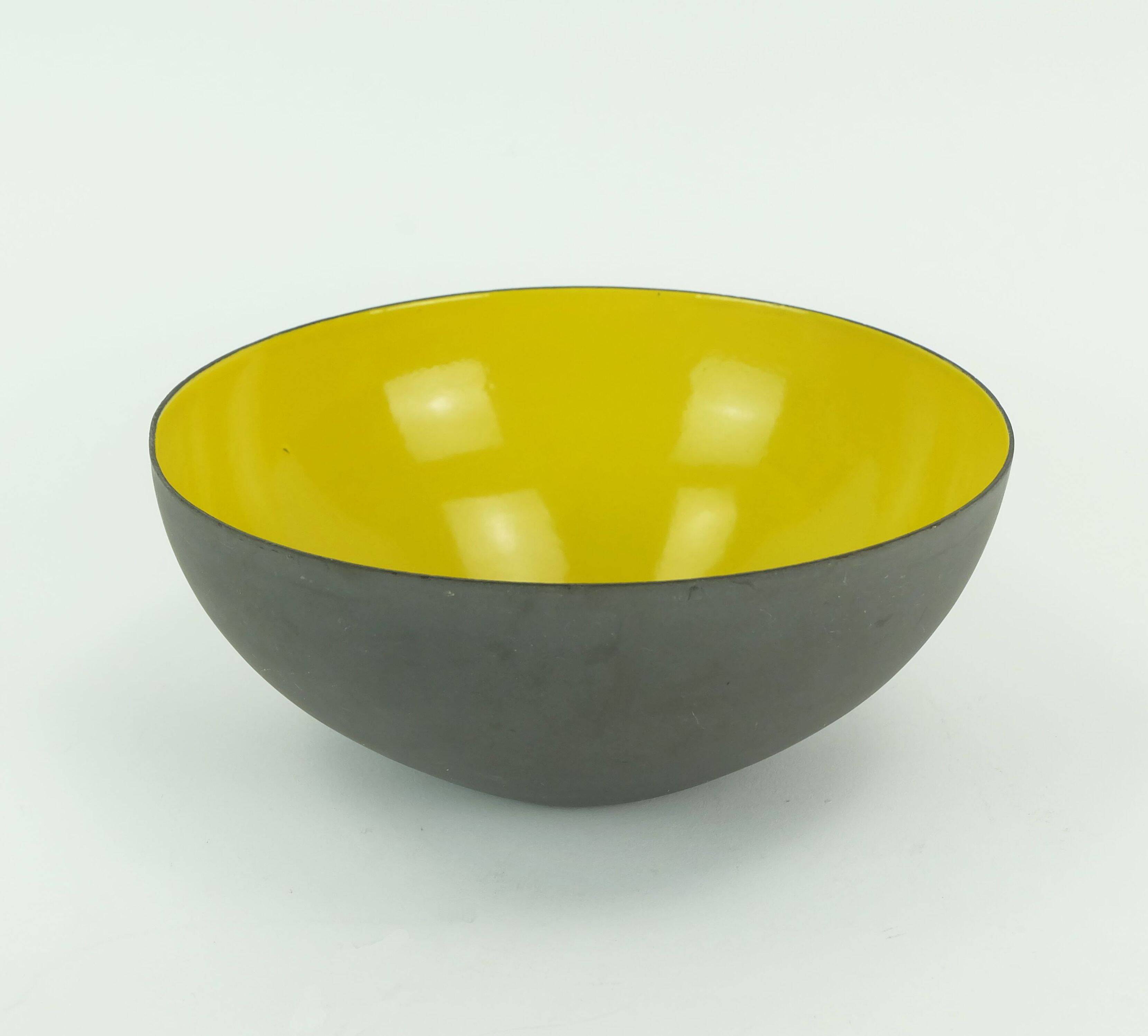 Vintage danish krenit bowl herbert krenchel yellow enamel torben orskov 50s