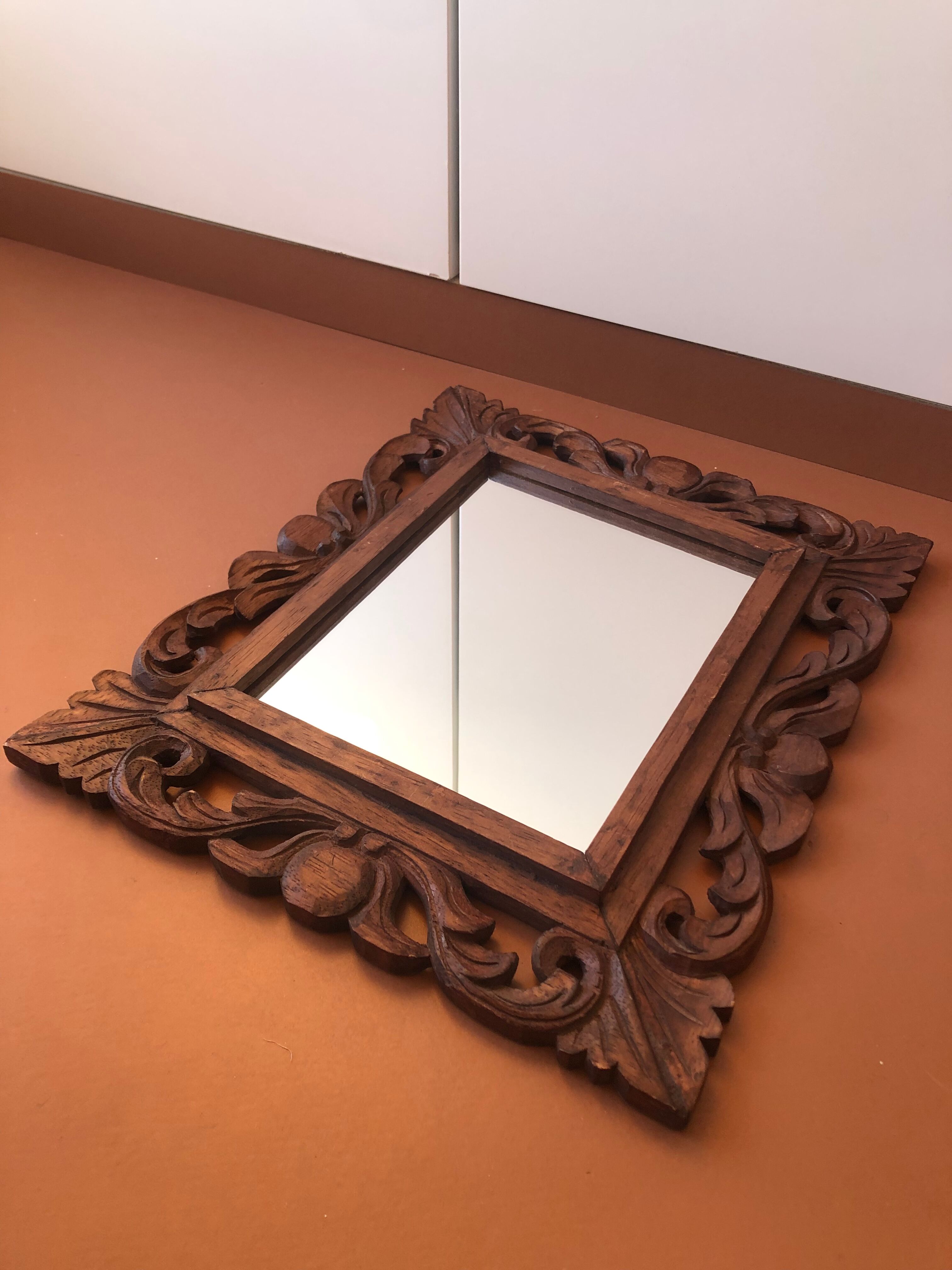 Old mirror carved wooden frame