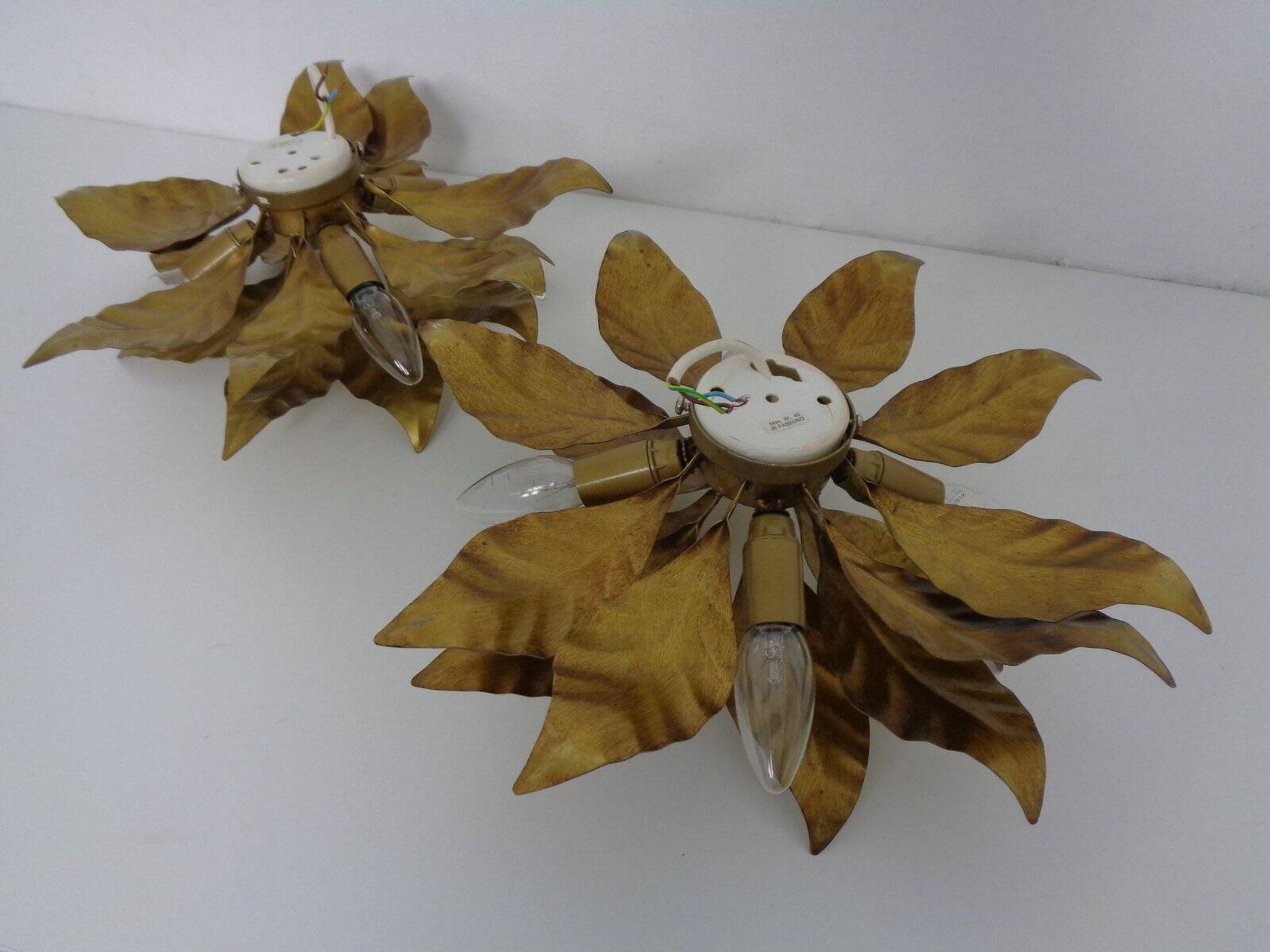 Golden Flower Shape Flushmounts by Hans Kögl, 1970s, Set of 2