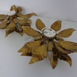 Golden Flower Shape Flushmounts by Hans Kögl, 1970s, Set of 2