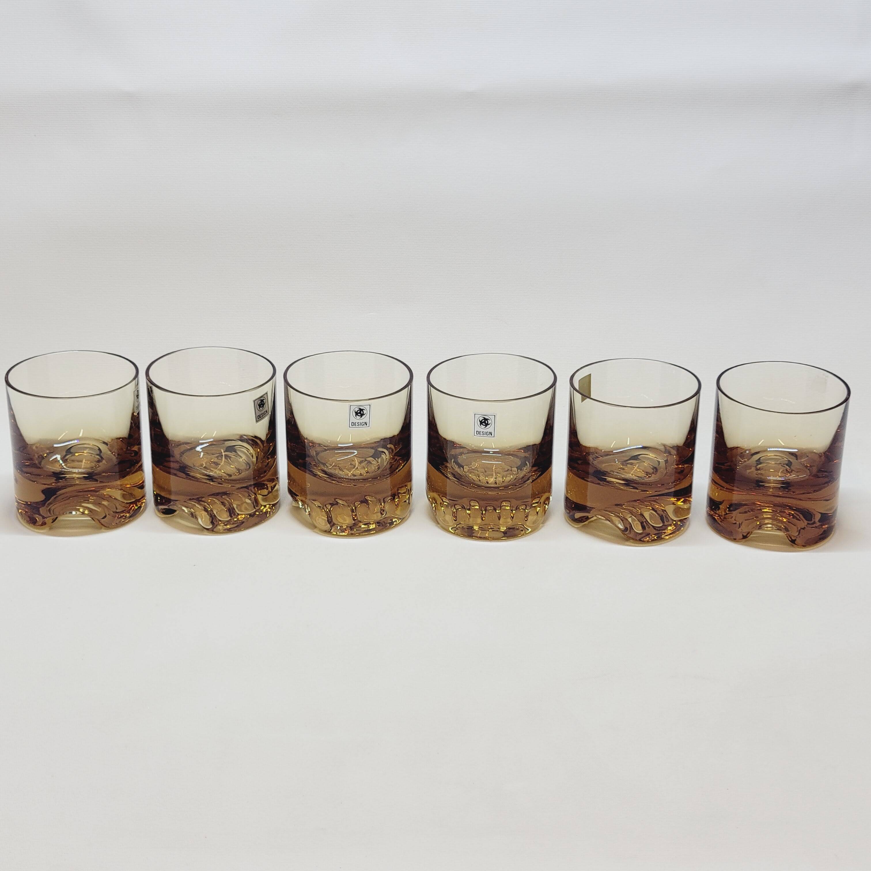 Verreries lorraines cristal set of 6 thick amber whiskey glasses vintage design