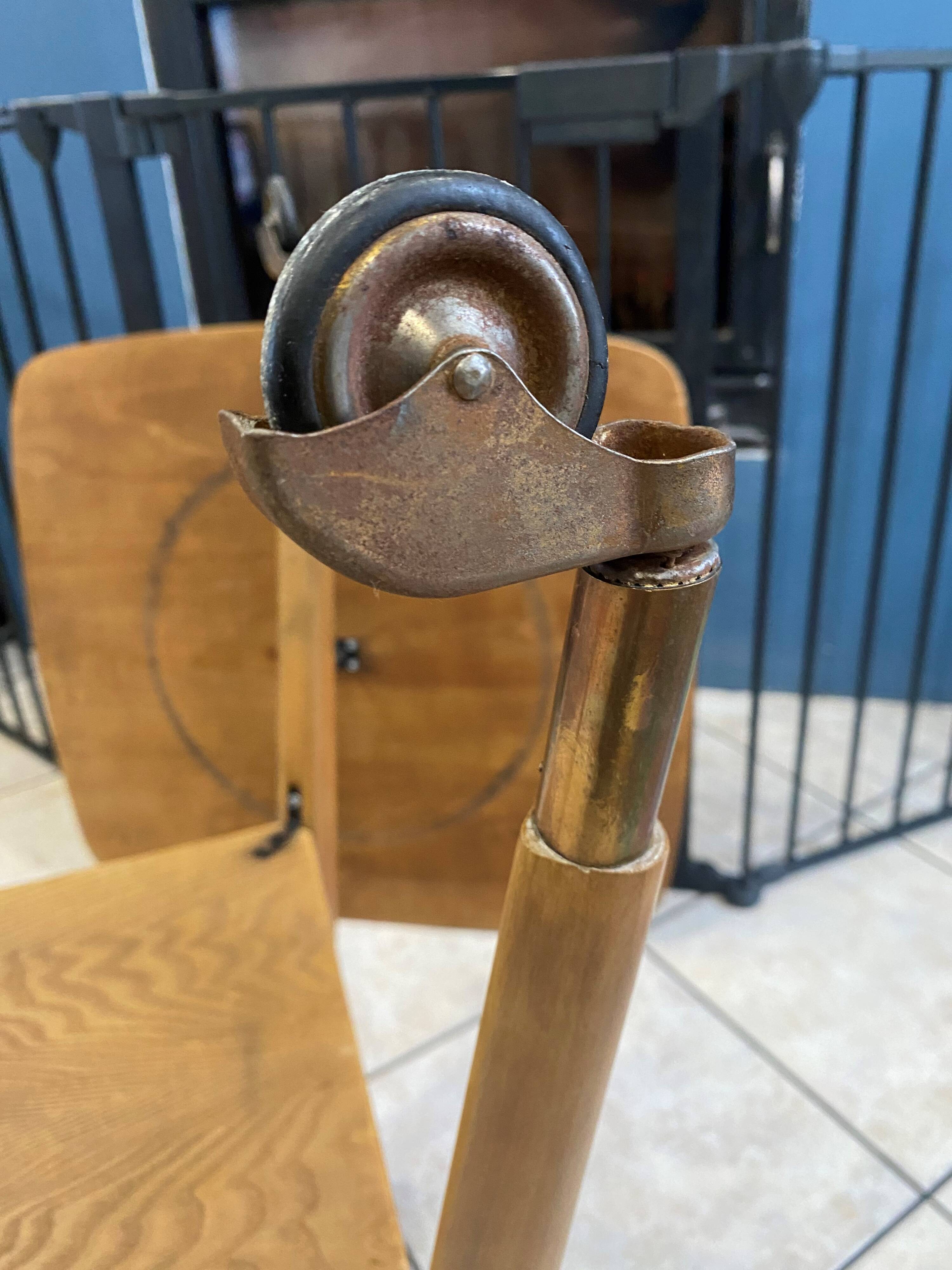 Scandinavian wooden side coffee table with vintage 50s swivel top