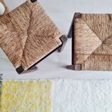 Pair of wooden and rope stools