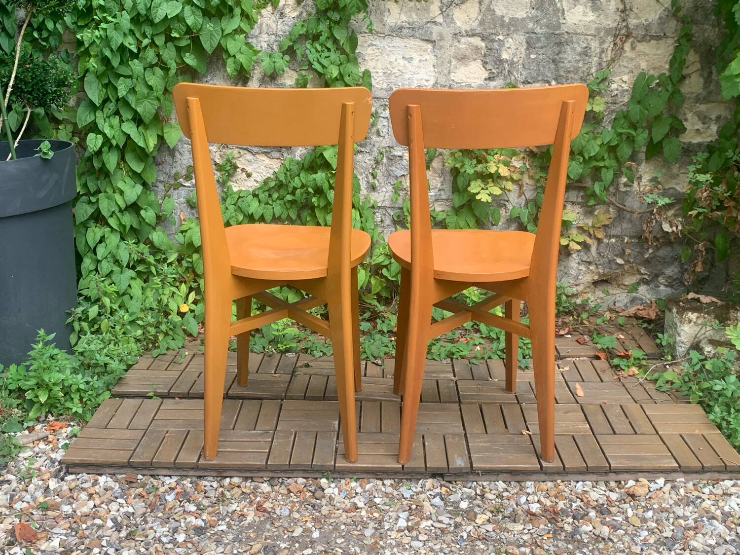 Pair of caramel bistro chairs 1950