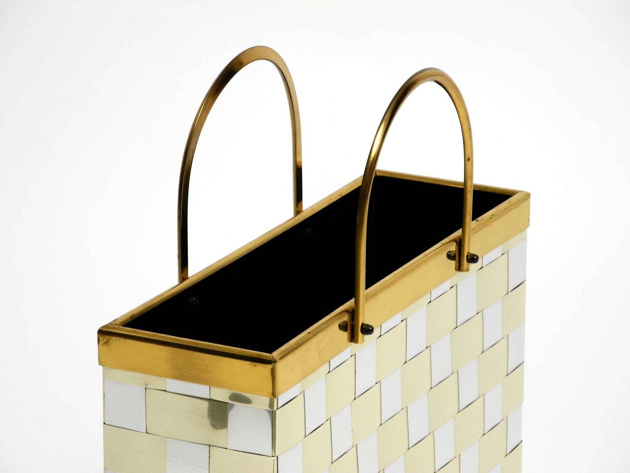 Stunning 1980s brass magazine rack in Hollywood Regency design