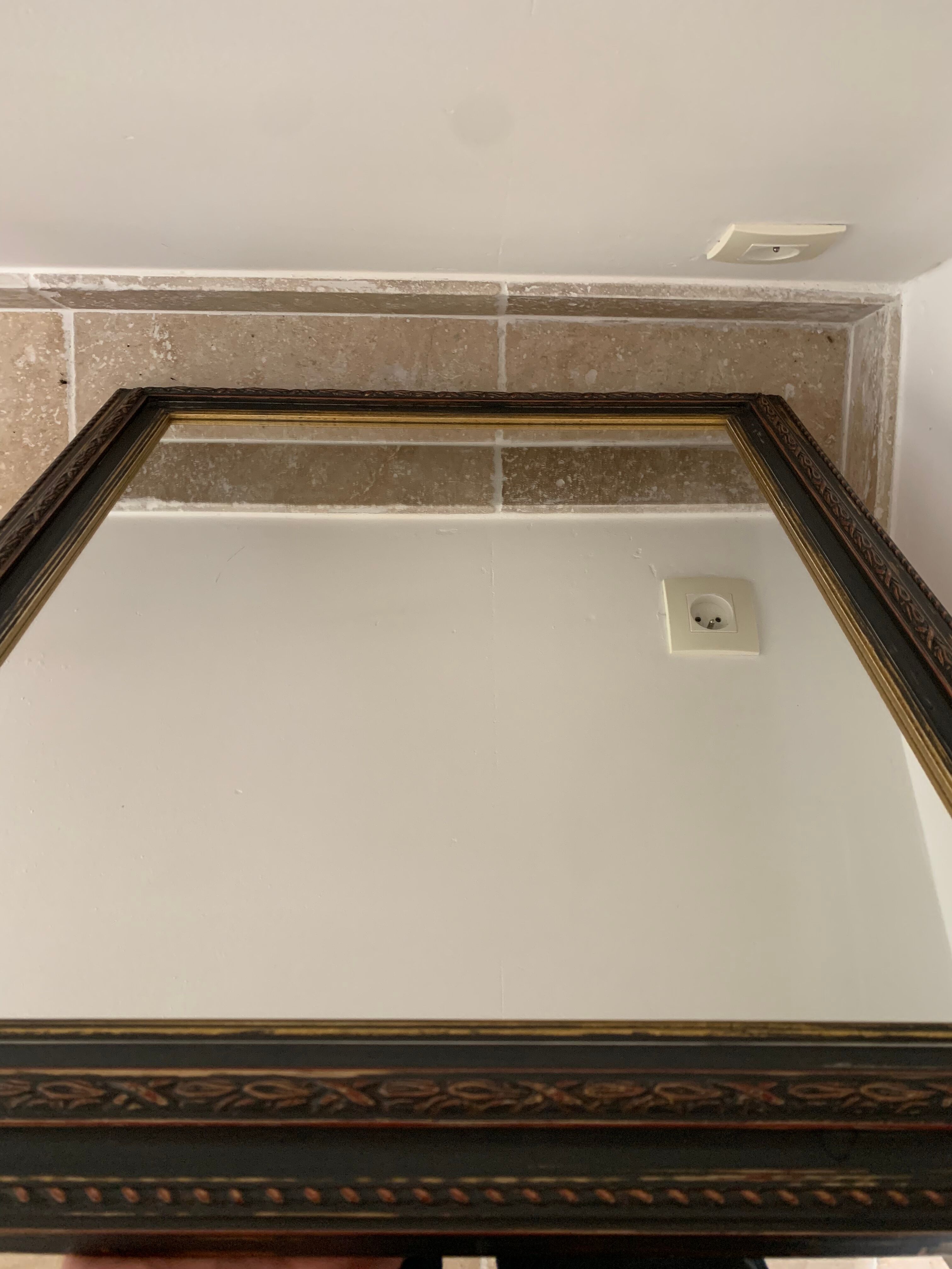 Miroir rectangle ancien lours bois sculpté peint patiné