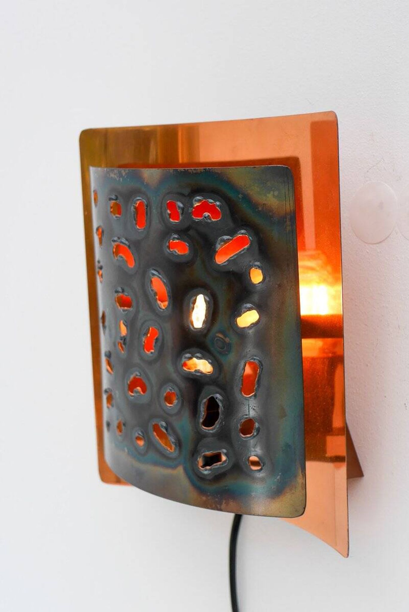 Vintage Brutalist copper wall sconce from Boréns, 1960s