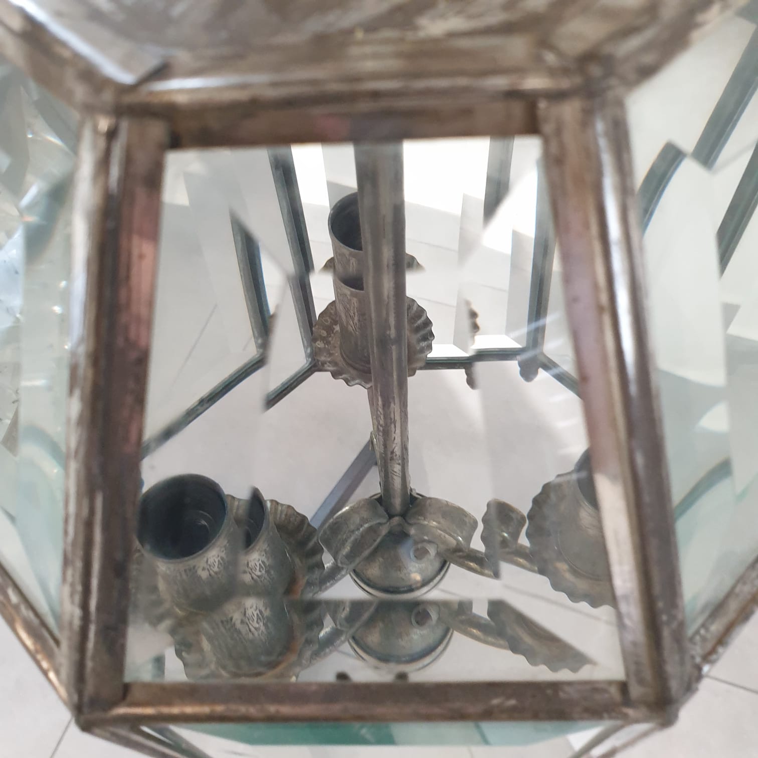 Lustre en étain et verre biseauté Veneto