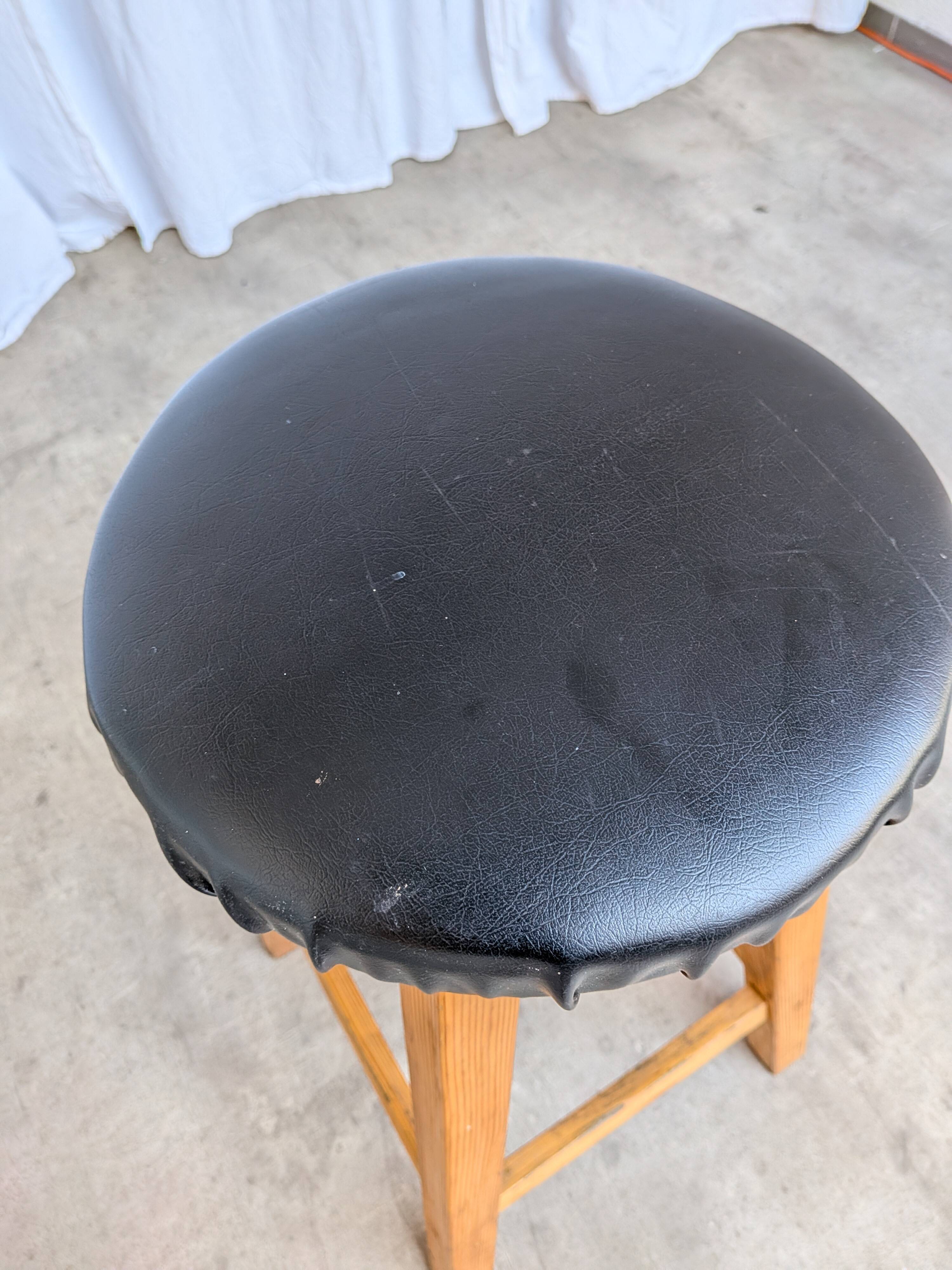 Vintage Wooden Bar Stool: Black Leather Seat, Mid-Century Bistro Style