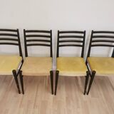 Set of 4 Vintage Wooden Dining Chairs: Beige Faux Leather, Mid-Century Retro