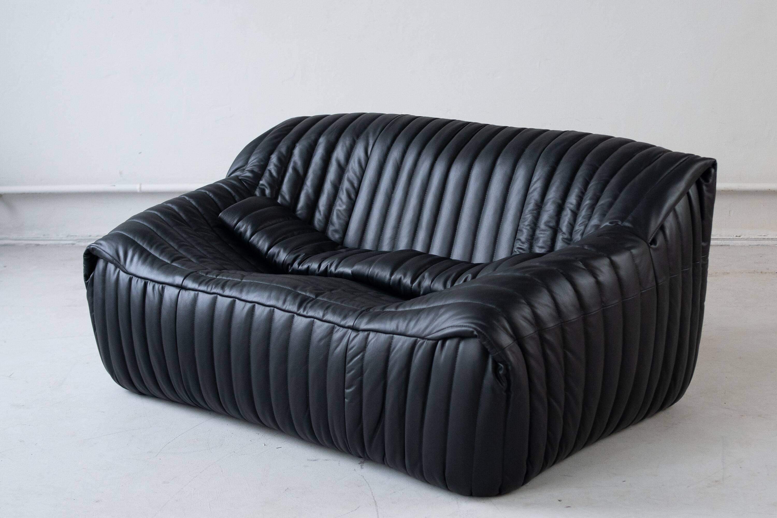Black Leather Sandra Sofa Set by Annie Hieronimus for Ligne Roset, 1973, Set of 6